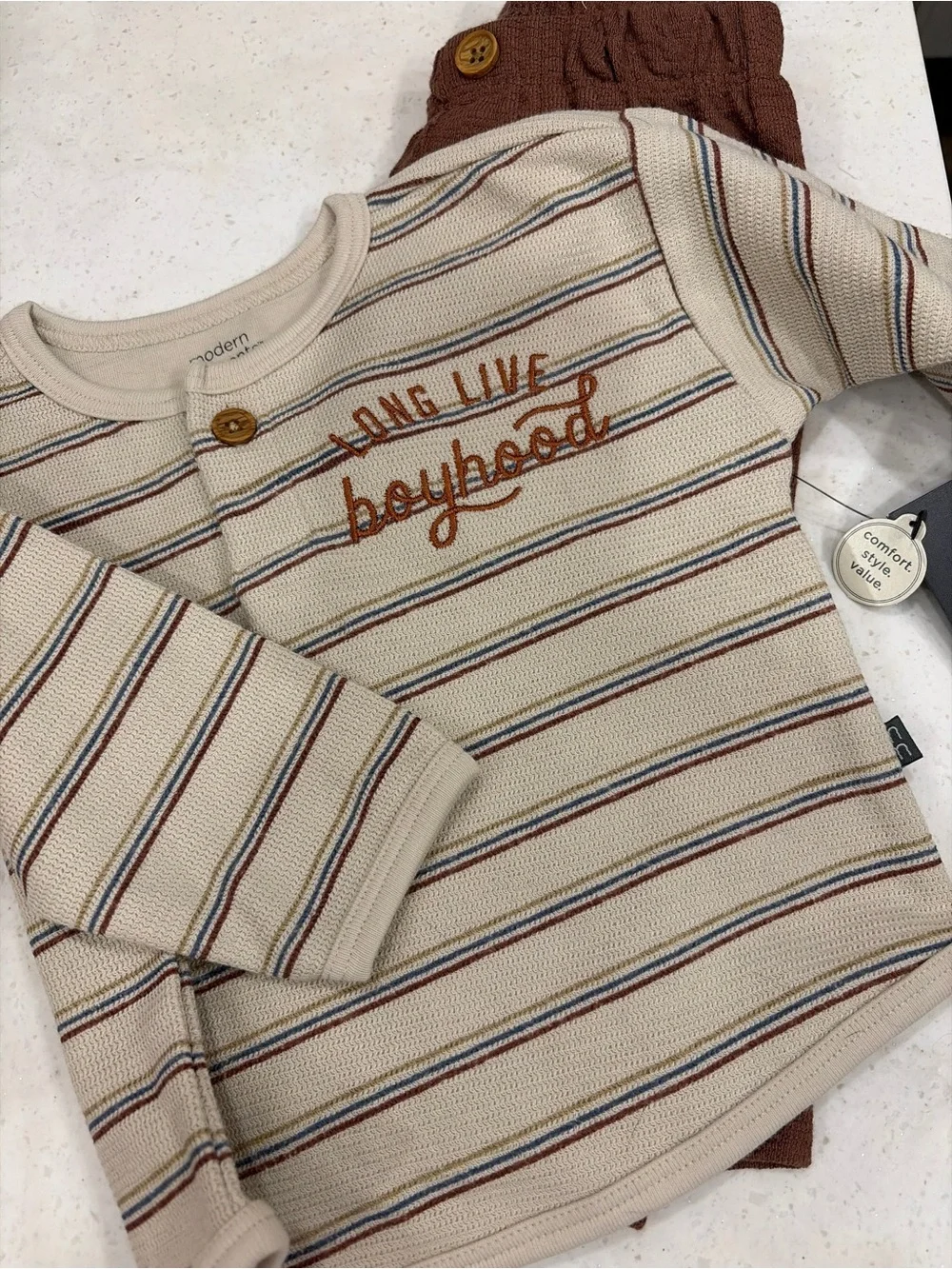 Modern Moments Cream Striped Long-Sleeve Shirt/Pants set - 